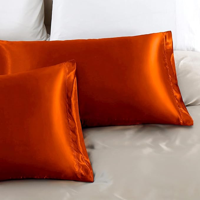 Aormenzy Satin Pillow Cases for Women Queen Size Set of 2, Burnt Orange Satin - Image 5