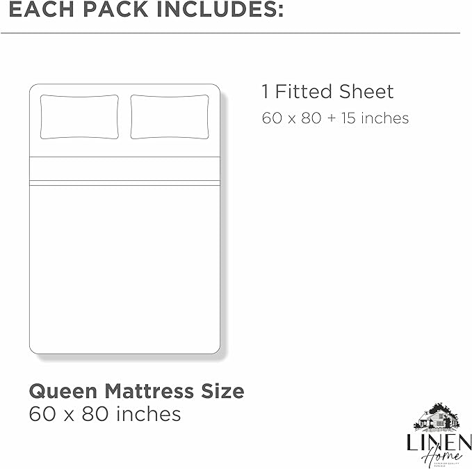 Linen Home 100% Cotton Percale Weave Fitted Sheet, Queen Size, 1 Deep Pocket - Image 6