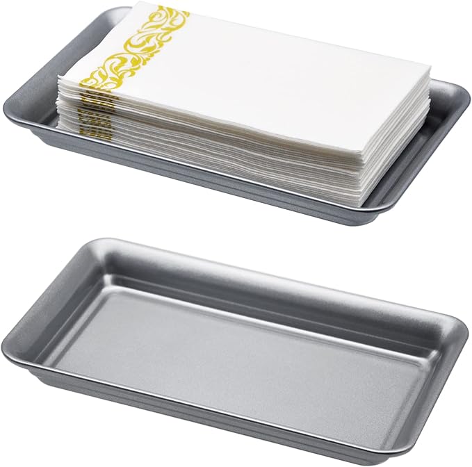 Vintage Farmhouse Decor Metal Vanity Tray, Countertop Guest Hand Towel Storage by SheeChung