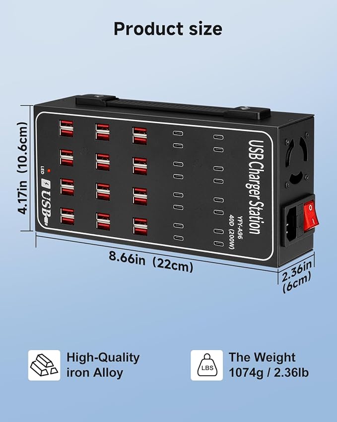 200W USB~c Charging Station, 40 Port USB~C Charger Block, Fast Charging Station - Image 8