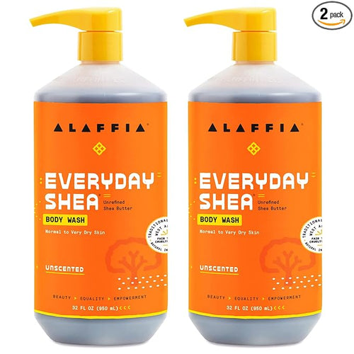 Alaffia Body Wash, EveryDay Shea, Unscented 2-Pack – Gentle Skin Cleanser by Alaffia
