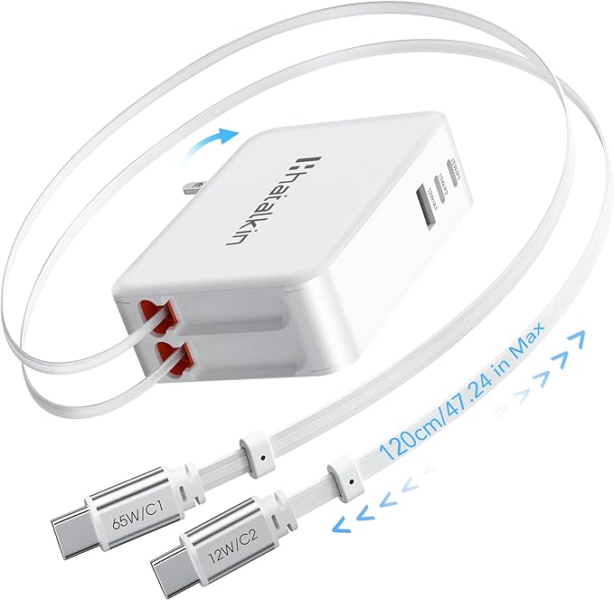 65W for MacBook Pro Charger, 5-in-1 Retractable Wall Charger Plug for iPhone 17 by HATALKIN