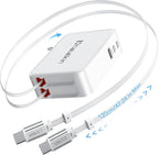 65W for MacBook Pro Charger, 5-in-1 Retractable Wall Charger Plug for iPhone 17 by HATALKIN