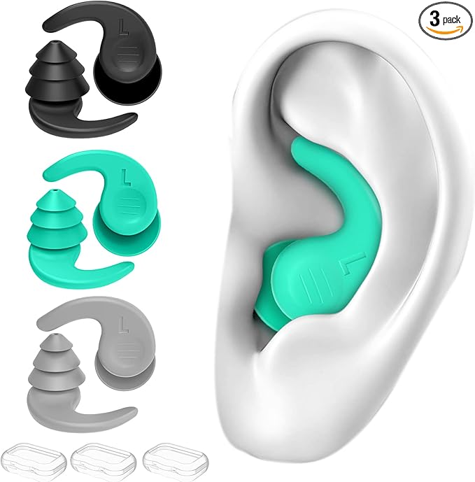 Swimming Ear Plugs for Adults, 3 Pairs Waterproof Reusable Silicone Swim by FNGXX