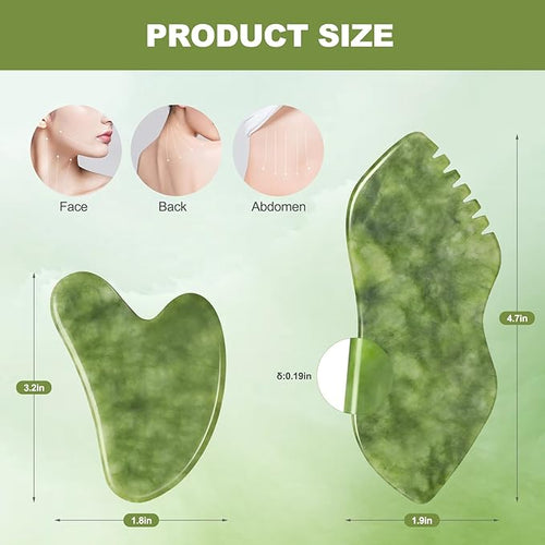 airogym 2PCS Jade Stone Gua Sha Set Face Massager Jade Facial Tools Body - Image 2