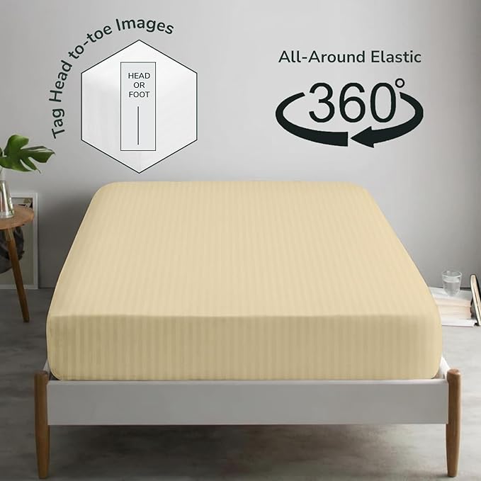 Feather & Stitch 1 Piece Fitted Sheet Full Size, 100% Cotton Damask Sateen Weave - Image 4
