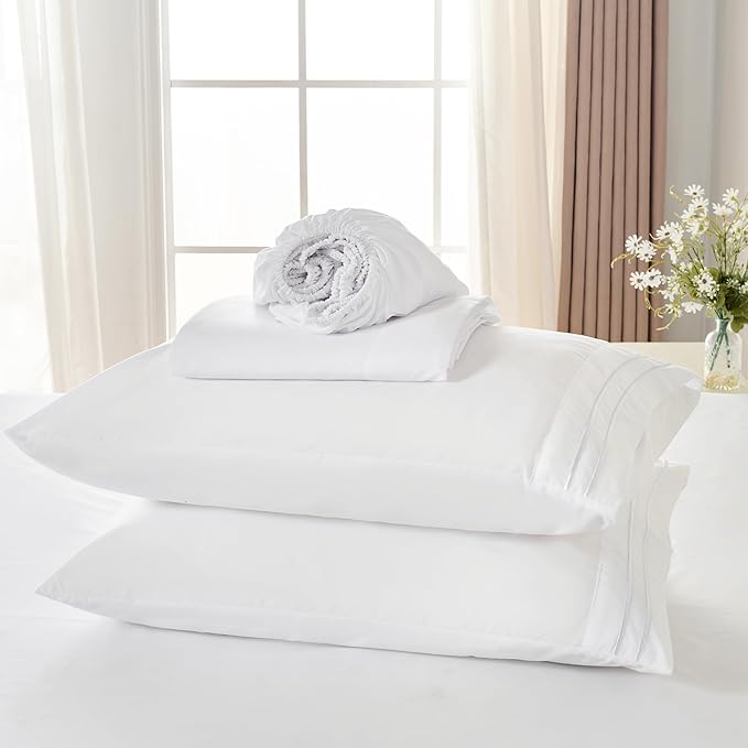 ROSE&RISY White Twin Sheet Set, 3 Pieces Soft Bedding Twin Sheet Set, - Image 6
