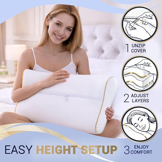 Cervical Memory Foam Pillow- 4-Layer Adjustable King Size Contour Design - Image 5