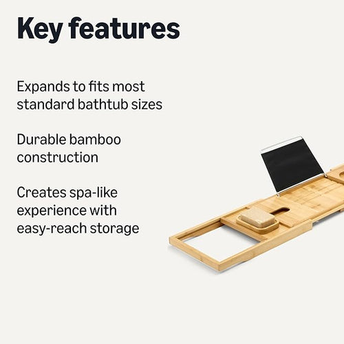 Amazon Basics Expandable Bamboo Bathtub Tray Caddy, 29.5-43 in, Spa Bath - Image 2