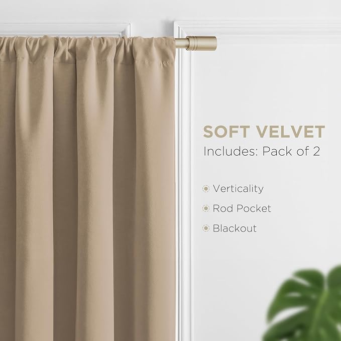 Joydeco Toffee Brown Velvet Curtains 108 Inches 2 Panels, Luxury Thermal - Image 3
