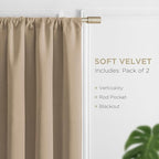 Joydeco Toffee Brown Velvet Curtains 108 Inches 2 Panels, Luxury Thermal - Image 3