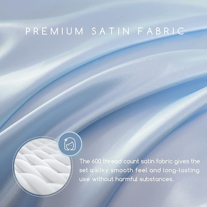 MR&HM Satin Bed Sheets, Twin Size Sheets Set - Image 2