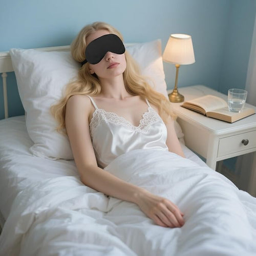 2 PCS Black Blue Satin Sleep Masks, Adjustable Silk Eye Mask - Image 2