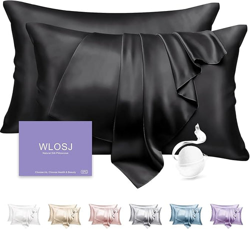 100% Silk Pillow Cases 2 Pack King Size Mulberry Silk Pillowcase Set of 2 by WLOSJ