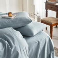 Wake In Cloud - Cotton Duvet Cover Set, Queen Size, Light Denim Blue, 100% by WakeInCloud