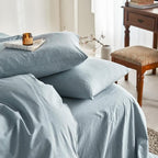 Wake In Cloud - Cotton Duvet Cover Set, Queen Size, Light Denim Blue, 100% by WakeInCloud