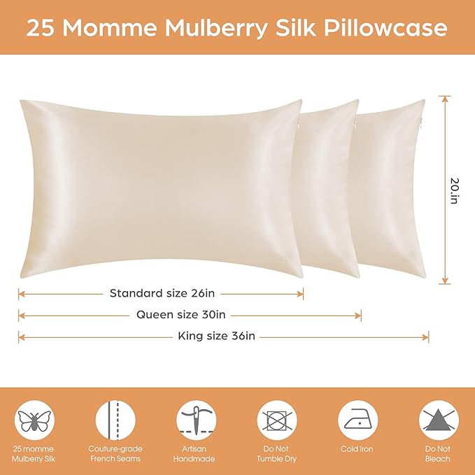 Silk Pillowcase for Hair and Skin, 2 Pack 100% Mulberry Silk Pillowcase 25 Momme - Image 7