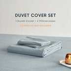 Wake In Cloud - Cotton Duvet Cover Set, Full Size, Light Denim Blue, 100% - Image 2