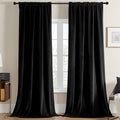 Joydeco Black Velvet Curtains 72 inch Length 2 Panels, Luxury Blackout Rod by JOYDECO