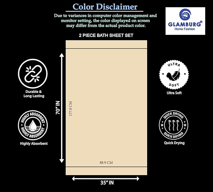GLAMBURG Premium Cotton Oversized 2 Pack Bath Sheet 35x70-100% Pure Cotton - Image 5