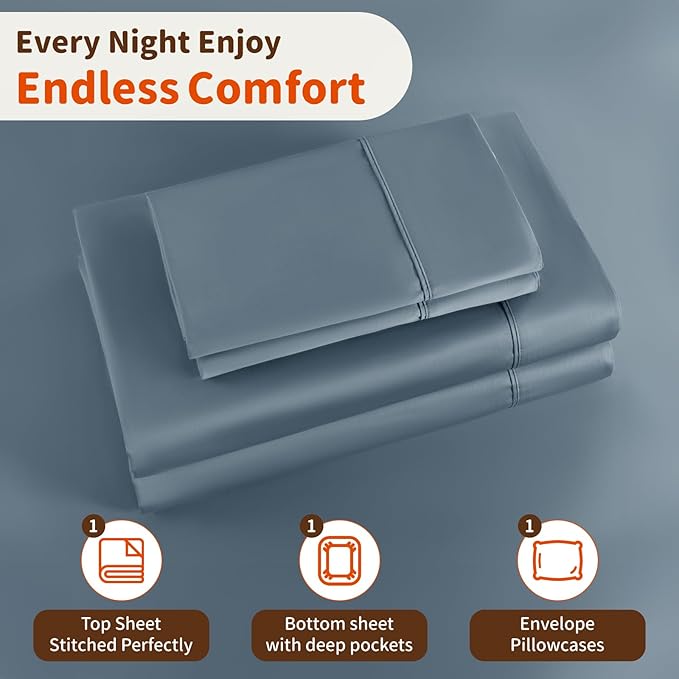LBRO2M 1000 Thread Count 100% Egyptian Cotton Sheets Set Twin, 3 Piece Sets Bed - Image 5