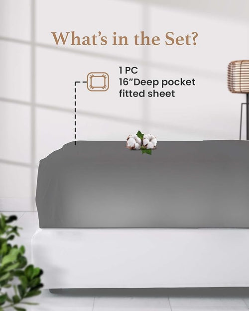 1000 Thread Count Dark Gray Queen Fitted Sheet Only Deep Pocket, Egyptian - Image 2