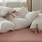 MKXI Cute Bow Tie & Pink Flower Stripes Duvet Cover Twin Size Cotton Bedding Set - Image 4