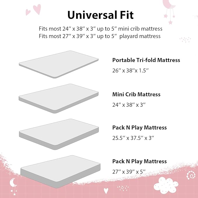 Baby Mini Crib Sheets Girl, Portable 38”x26” Pack and Play Sheets Fitted - Image 8
