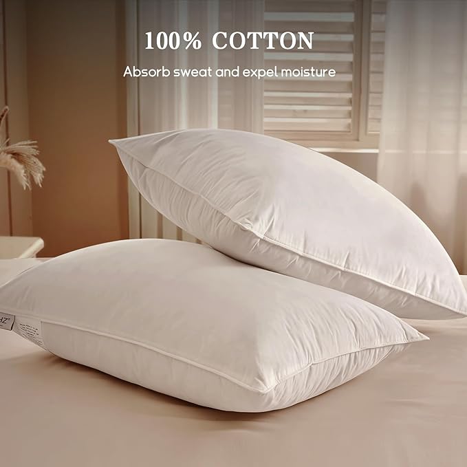 BHZ Goose Down Feather Pillows Queen Size Set of 4, Luxury Hotel Alternative - Image 6