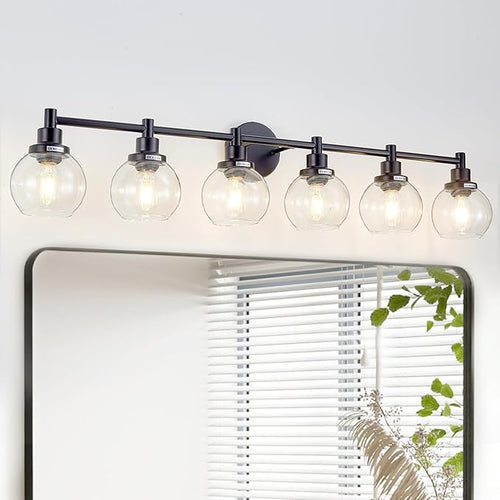 6-Light Bathroom Light Fixture Black Vanity Lights Over Mirror Modern Wall by Zqoyn