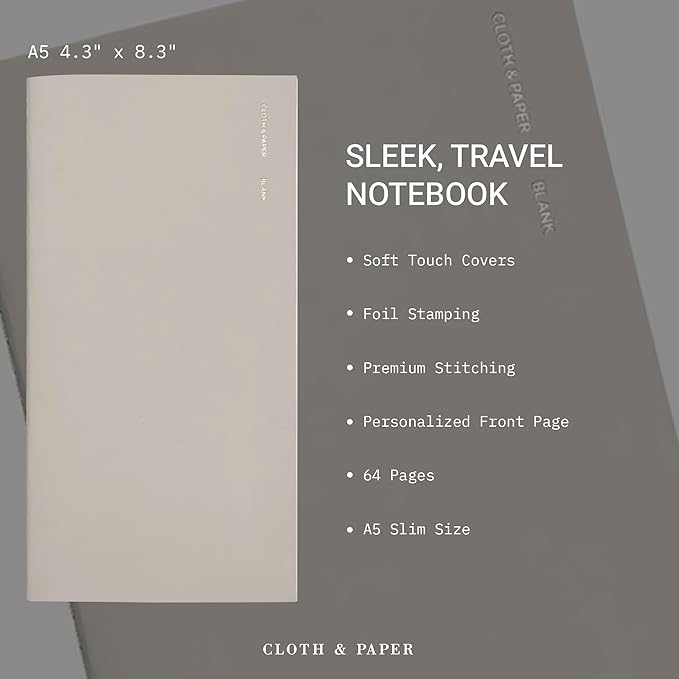Cloth & Paper Travel Notebook | Blank Notebook – Angora | A5 Slim Writing - Image 3