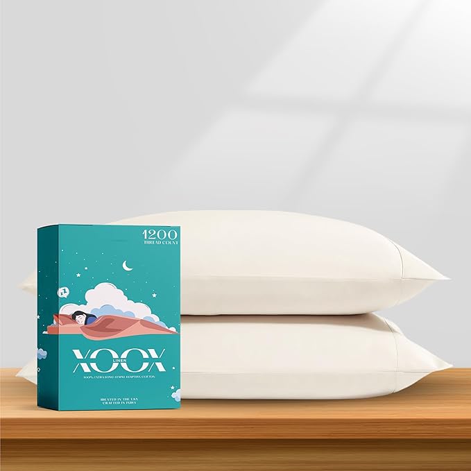 XOOX Linen 100% Egyptian Cotton King Pillow Cases Set of 2 by XOOXLinen