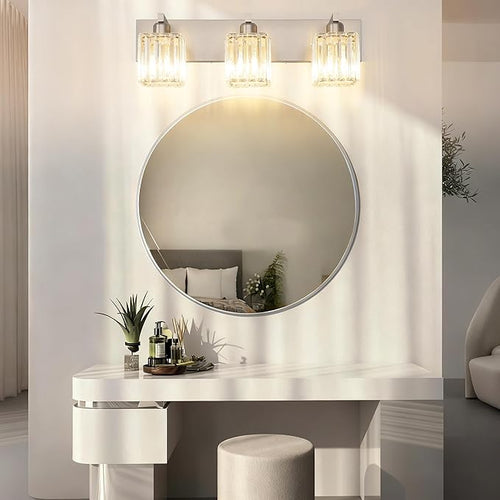 Aipsun Brushed Nickel Vanity Light Bathroom Lighting Fixtures 3 Light Crystal - Image 2