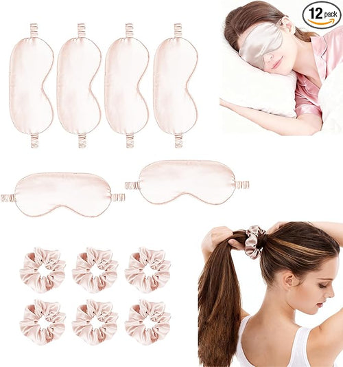 12Pcs Silk Sleep Masks Satin Eye Mask Silky Eyes Cover Blindfold Eyeshade Hair by WJingYiJia