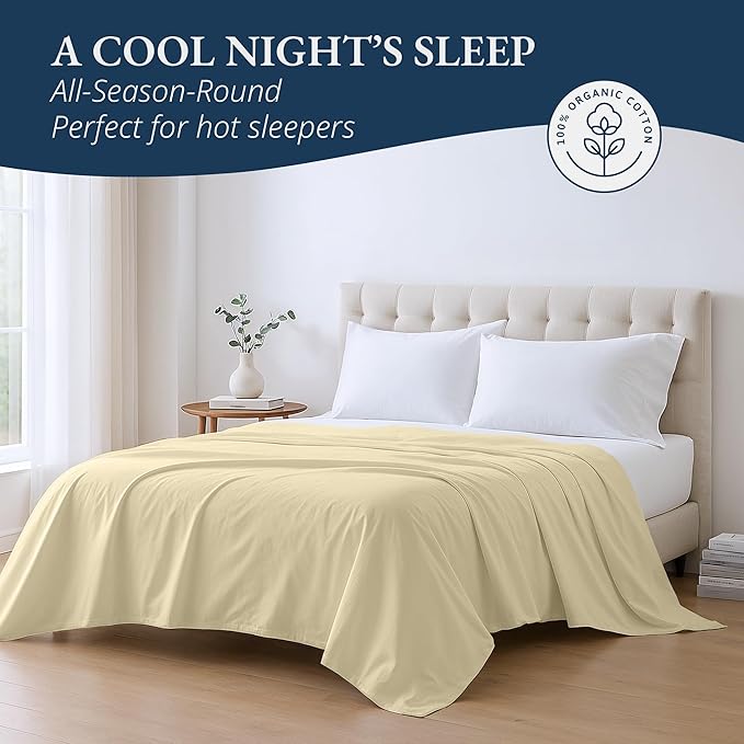 Lane Linen 100% Organic Cotton Twin XL Size Flat Sheet Only - Image 4