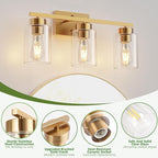 PARTPHONER 3-Light Bathroom Light Fixtures, Brushed Gold Vanity Light - Image 4