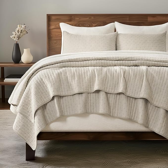 EVERGRACE Cross Stitch Pre-Washed Cotton Quilt Bedding Set King Size, Oversized - Image 8