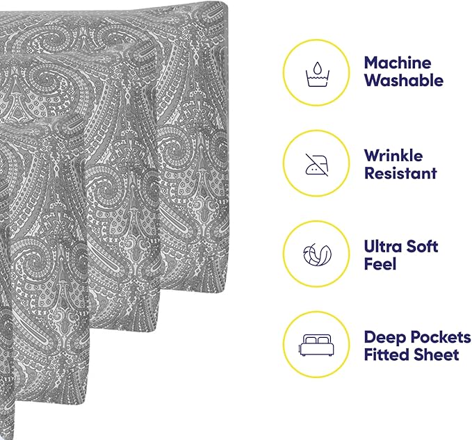 Queen Sheets Paisley Grey - Image 3
