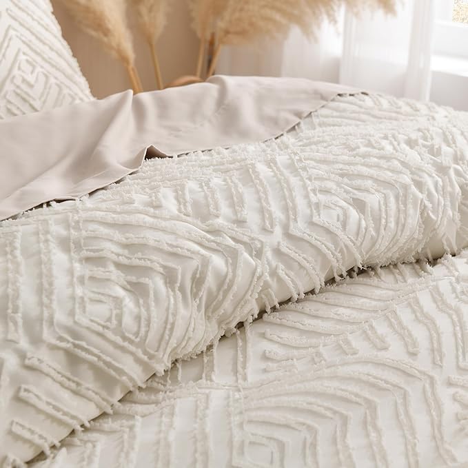 Andency Beige California King Comforter Set, 3 Pieces Cream Boho Tufted Cal - Image 5