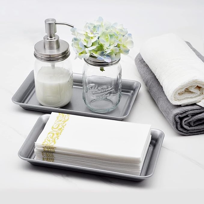 Vintage Farmhouse Decor Metal Vanity Tray, Countertop Guest Hand Towel Storage - Image 5