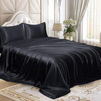 Homiest Black Satin King Flat Sheet, Silky Bedding Top Sheet - Image 4