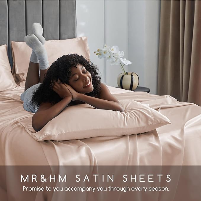 MR&HM Satin Bed Sheets, Full Size Sheets Set - Image 6