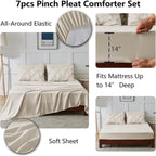 CozyLux Oversized Queen Comforter Sets Beige, 7 Pieces Oversized Queen Pintuck - Image 6