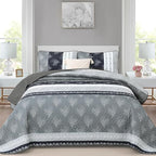 DJY Gray Quilt Set Queen Size Boho Striped Patchwork Bedspread Coverlet - Image 2