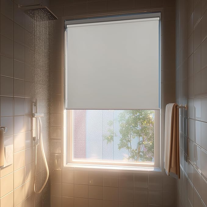 HESTIA No Drill Cordless Blackout Roller Shades Screwless Waterproof Shower by HESTIA