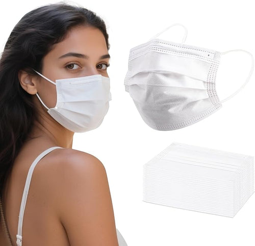 akgk 100PCS White Disposable Face Masks, 3-Ply Breathable White Face Mask by akgk