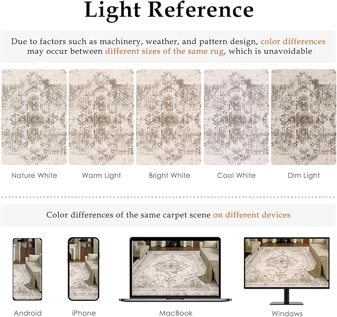 Area Rug 4x6 Beige Washable Office Entryway Vintage Medallion Carpet Non Slip - Image 2