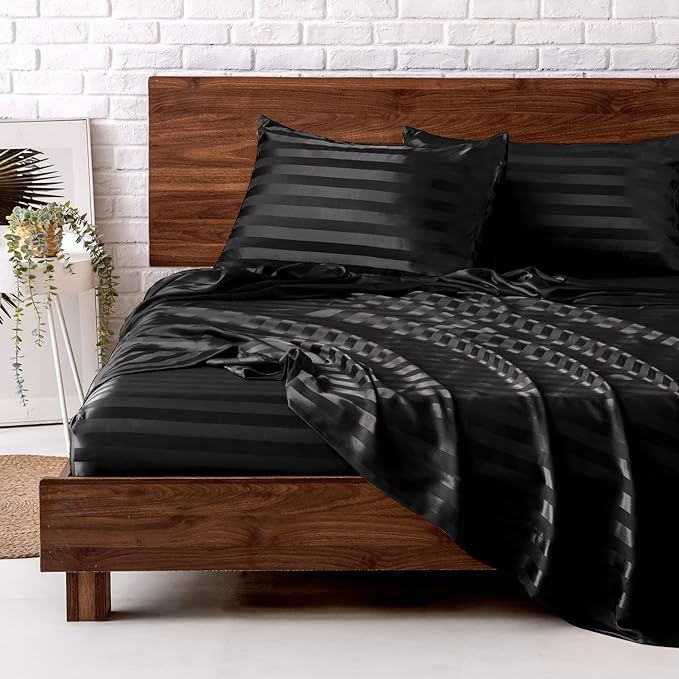MR&HM Satin Bed Sheets, King Size Sheets Set by MRHM