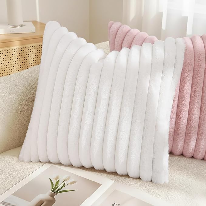 decorUhome Summer Cozy Faux Fur Throw Pillow Covers 24x24 Set of 2 Decorative - Image 4