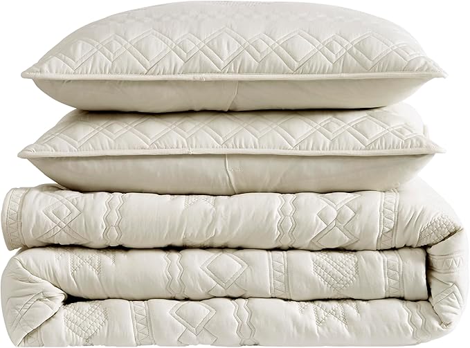 WDCOZY Beige Boho Quilt King Size Bedding Set - Image 7